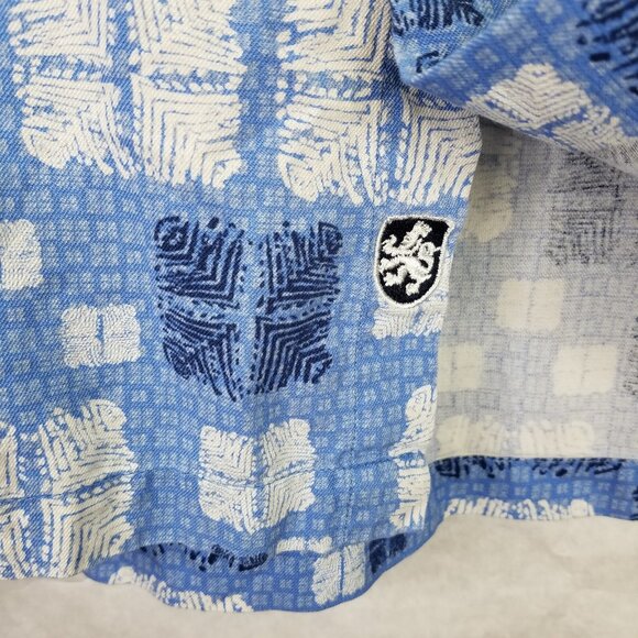 NAT NAST Button Up Shirt Men's XL Silk Blend Blue Square Hawaiian Short Sleeve - Picture 4 of 15